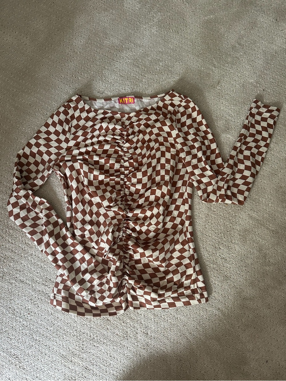 Kitri Hope Checker Ruched Jersey Top - Picture 3 of 6